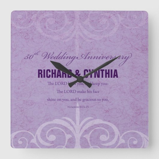 名前をカスタムする50結婚周年 スクエア壁時計 (正面)