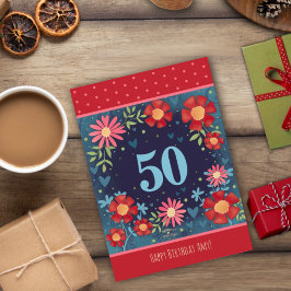 名前をカスタムする50誕生日レッドブルーフローラカード カード