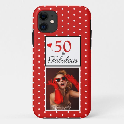 名前をカスタムする50 &ファボラスフォトレッド50th誕生日 Case-Mate iPhoneケース (裏面)