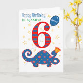 名前をカスタムする6番目の誕生日とおもしろい恐竜カード カード (黄色い花)