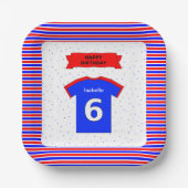 名前をカスタムする6thバースデーパーティードレッドブルー・スクエア ペーパープレート (正面)