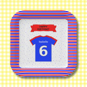 名前をカスタムする6thバースデーパーティードレッドブルー・スクエア ペーパープレート