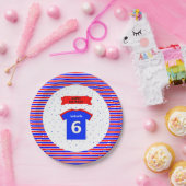 名前をカスタムする6thバースデーパーティードレッドブルー ペーパープレート (パーティー)