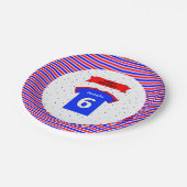 名前をカスタムする6thバースデーパーティードレッドブルー ペーパープレート (アングル)