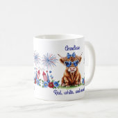 名前をカスタムする7月4日かわいい牛おもしろい コーヒーマグカップ (正面右)