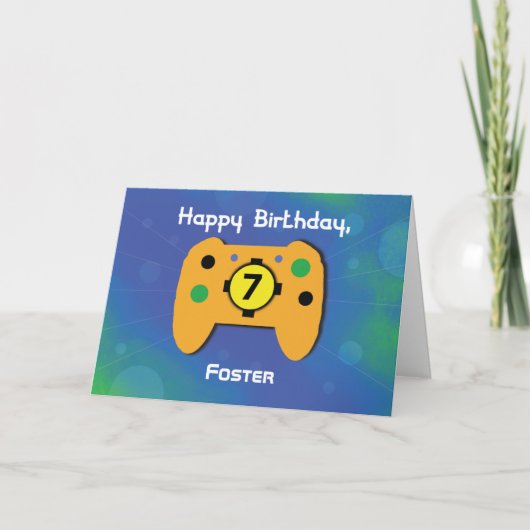 名前をカスタムする7歳誕生日ゲーマーコントローラー カード (正面)