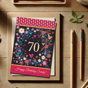 名前をカスタムする70番目の誕生日フローラハート カード