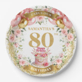 名前をカスタムする80番目の誕生日プレート ペーパープレート (正面)