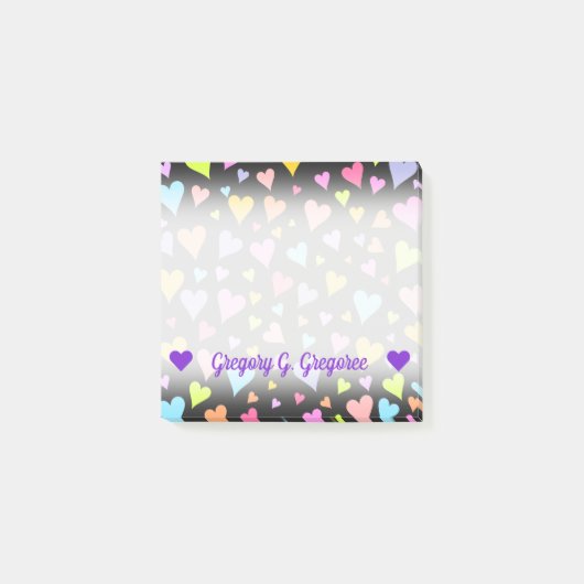 名前をカスタムする;おもしろい、愛情、カラフルハートパターン ポストイット (正面)