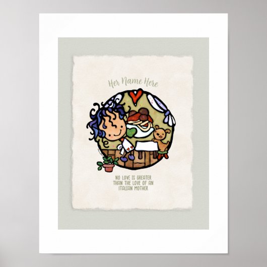 名前をカスタムする!かわいいイタリアン調理師スパゲティパピーアート ポスター (正面)