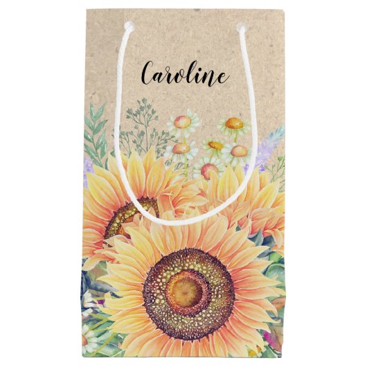 名前をカスタムする |ひまわり素朴の結婚式の引き出物バッグ スモールペーパーバッグ (正面)