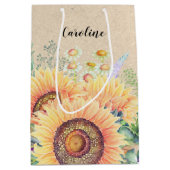 名前をカスタムする |ひまわり素朴の結婚式の引き出物バッグ ミディアムペーパーバッグ (正面)