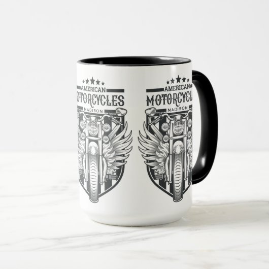 名前をカスタムする「アメリカンモトサイク」マグカップ マグカップ (正面右)
