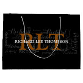 名前をカスタムする&イニシャルパーソナライズされたタイポグラフィ ラージペーパーバッグ (裏面)