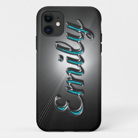名前をカスタムする「エミリー」ターコイズとシルバーデザイン。 Case-Mate iPhoneケース (裏面)