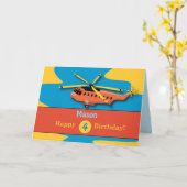 名前をカスタムする、カスタム年齢、ヘリコプ付き4歳 カード (黄色い花)