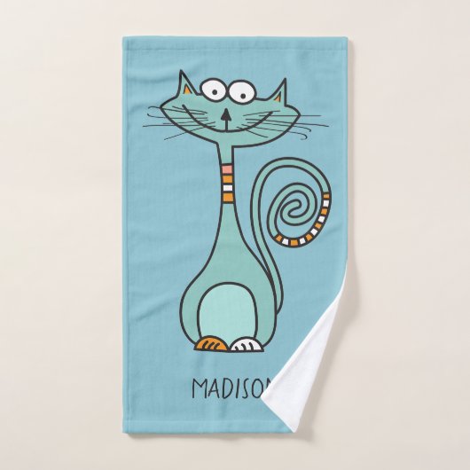名前をカスタムする&カラーおもしろいキャットタオルセット バスタオルセット (ハンドタオル)