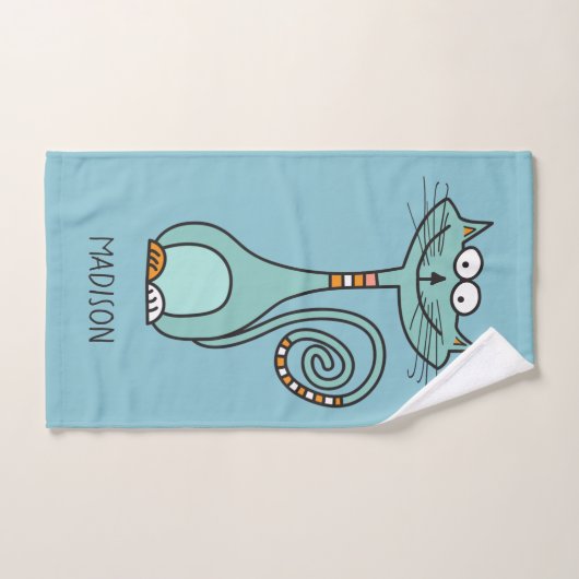 名前をカスタムする&カラーおもしろいキャットタオルセット バスタオルセット (ハンドタオル)