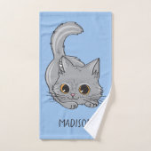 名前をカスタムする&カラーかわいい子猫タオルセット バスタオルセット (ハンドタオル)