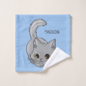 名前をカスタムする&カラーかわいい子猫タオルセット バスタオルセット (ウォッシュタオル)