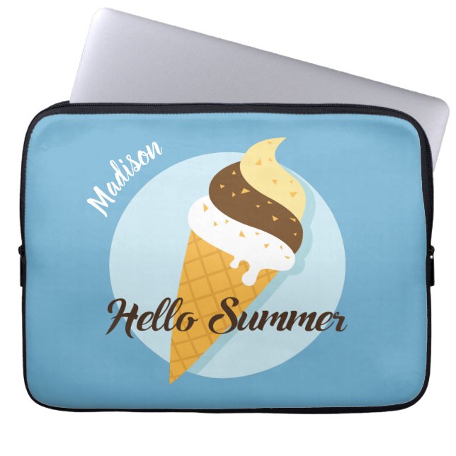名前をカスタムする&カラーアイスクリームハローラップトップスリーブ ラップトップスリーブ (正面)