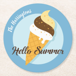名前をカスタムする&カラーアイスクリームハロー紙コースター ラウンドペーパーコースター