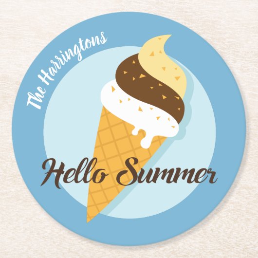 名前をカスタムする&カラーアイスクリームハロー紙コースター ラウンドペーパーコースター (正面)