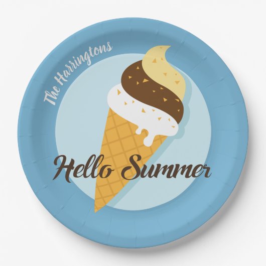 名前をカスタムする&カラーアイスクリームハロー紙プレート ペーパープレート (正面)