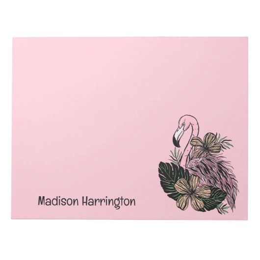 名前をカスタムする&カラーピンクフラミンゴ ノートパッド (正面)