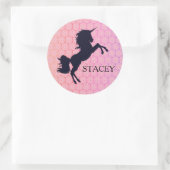 名前をカスタムする/カラーユニコーンシルエットピンクステッカー ラウンドシール (バッグ)