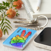 名前をカスタムする&カラーレインボーピースキーチェーン キーホルダー (正面右)