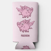 名前をカスタムする&カラー飛んでいるピグ スリム缶クーラー (裏面)