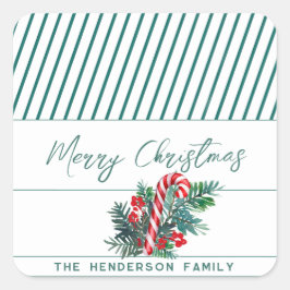 名前をカスタムする |キャンディーケーン&グリーンリーのクリスマス スクエアシール
