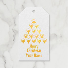 名前をカスタムする、クリスマスグリーン雪スターズツリー ギフトタグ