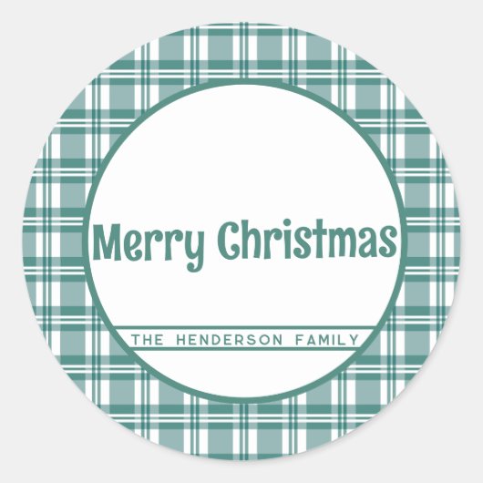 名前をカスタムする |グリーンプレイド |メリークリスマス ラウンドシール (正面)