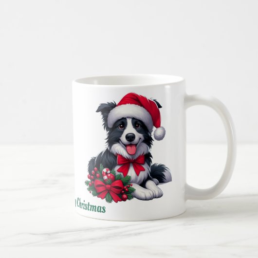 名前をカスタムする、コリーメリークリスマス コーヒーマグカップ (右)