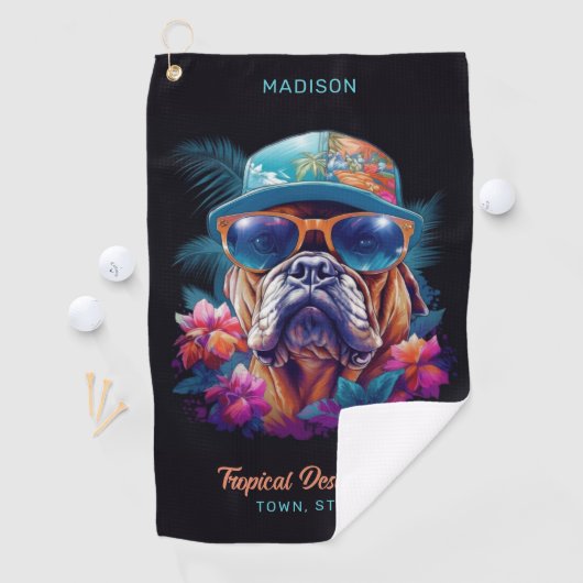 名前をカスタムする&デスティネーショントロピカルバケーションドッグ ゴルフタオル (インサイチュ)