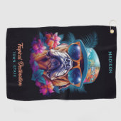 名前をカスタムする&デスティネーショントロピカルバケーションドッグ ゴルフタオル (横)