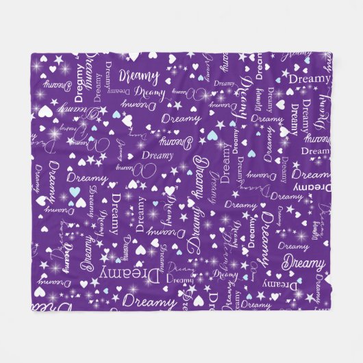 名前をカスタムする、ハート、星々が紫の上を占める フリースブランケット (正面(横))