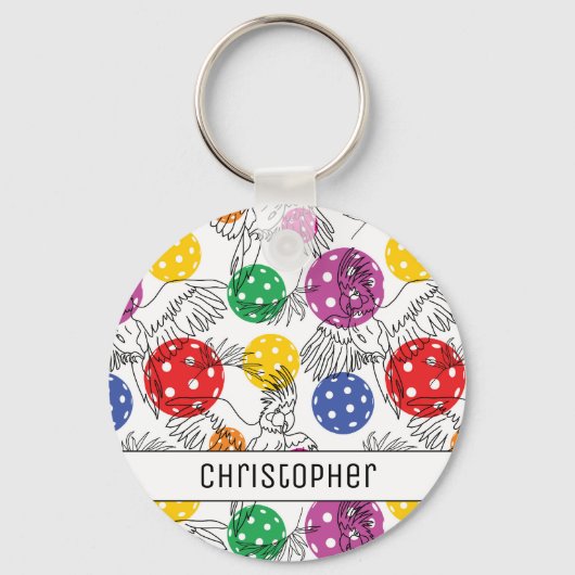 名前をカスタムする、ピックボール🦜パロット付き、白鍵 キーホルダー (正面)