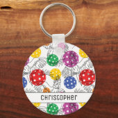 名前をカスタムする、ピックボール🦜パロット付き、白鍵 キーホルダー (正面)