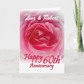 名前をカスタムする-ピンクのバラとの第60記念日 カード (正面)