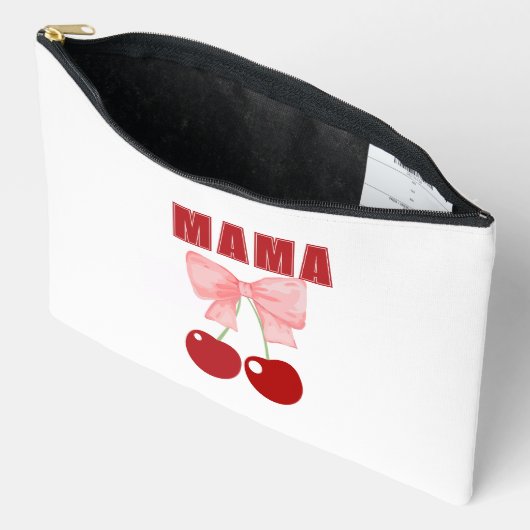 名前をカスタムする、ピンクボウとレッドさくらんぼコケット アクセサリーポーチ (見開き)