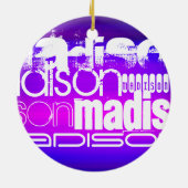 名前をカスタムする;ピンク、バイオレットブルー、マゼンタ、紫 セラミックオーナメント (裏面)