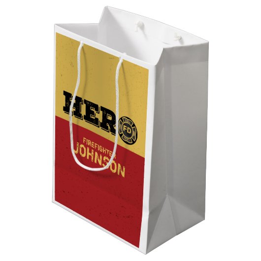 名前をカスタムする、ファイアファイターヒーロー ミディアムペーパーバッグ (裏面アングル)