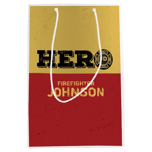 名前をカスタムする、ファイアファイターヒーロー ミディアムペーパーバッグ (正面)