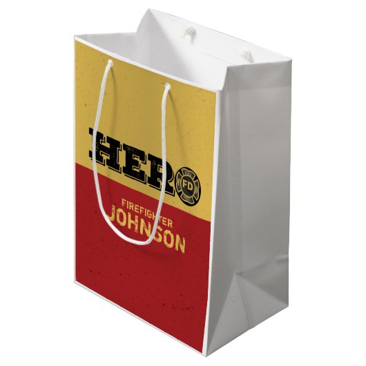 名前をカスタムする、ファイアファイターヒーロー ミディアムペーパーバッグ (正面アングル)