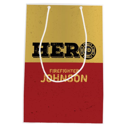 名前をカスタムする、ファイアファイターヒーロー ミディアムペーパーバッグ (裏面)