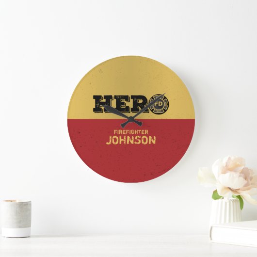 名前をカスタムする、ファイアファイターヒーロー ラージ壁時計 (ホーム)