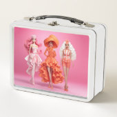 名前をカスタムする |ファッションドールコレクションピンクオレンジ メタルランチボックス (正面)